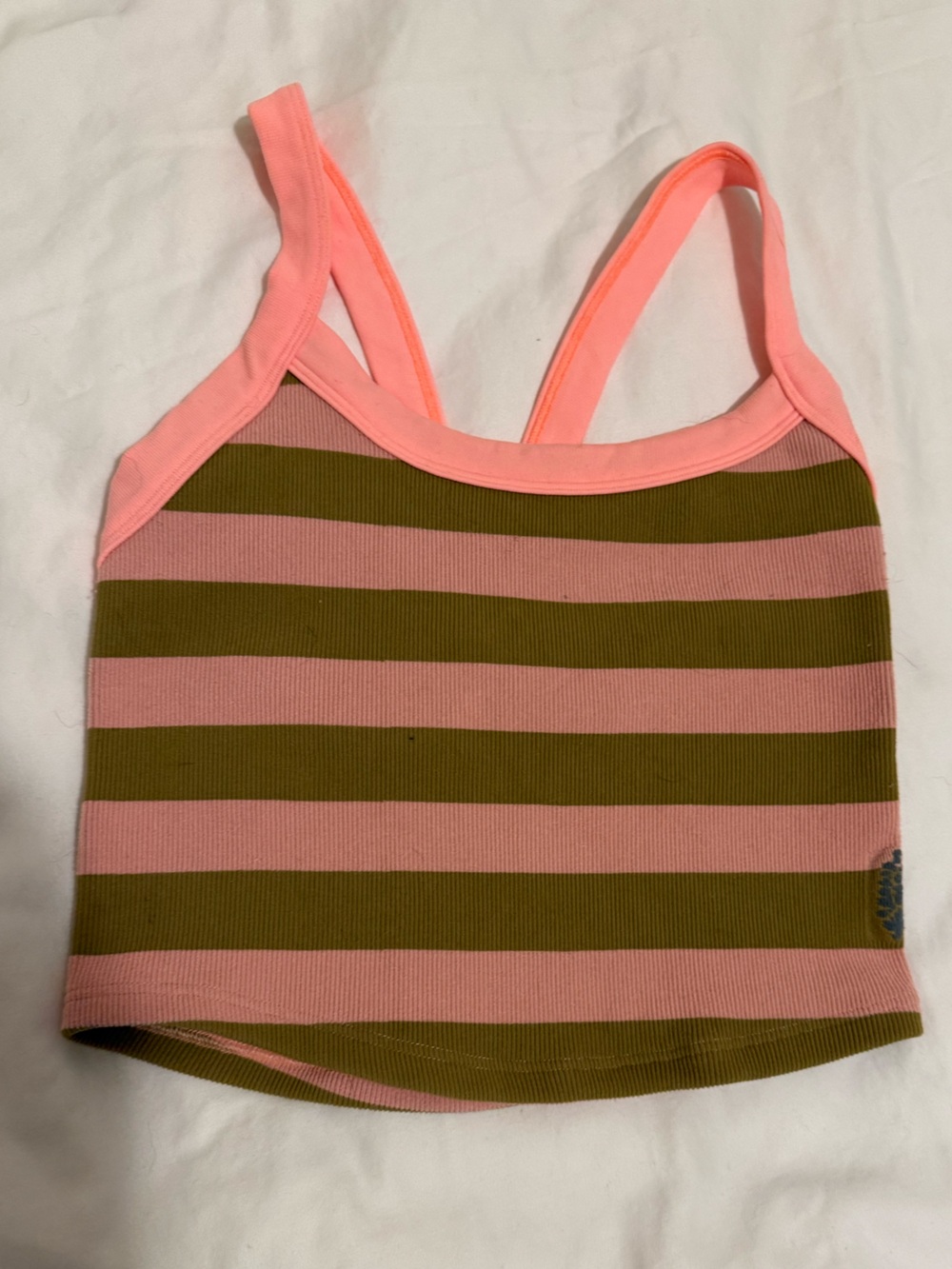 Free people movement pink and Olive Striped Ribbed Tank Top